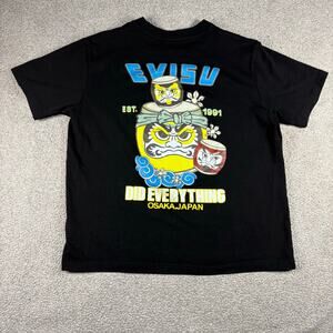 Evisu Heritage Taiko Daruma Graphic Black T-Shirt Osaka Japan Sz XL Preowned